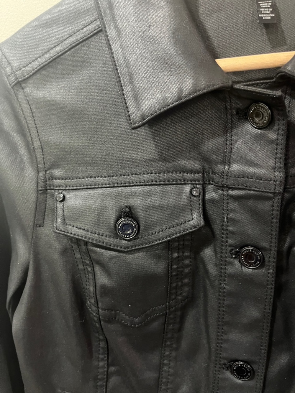 White House Black Market Black Faux Leather Trucker Jacket - Picture 3 of 10
